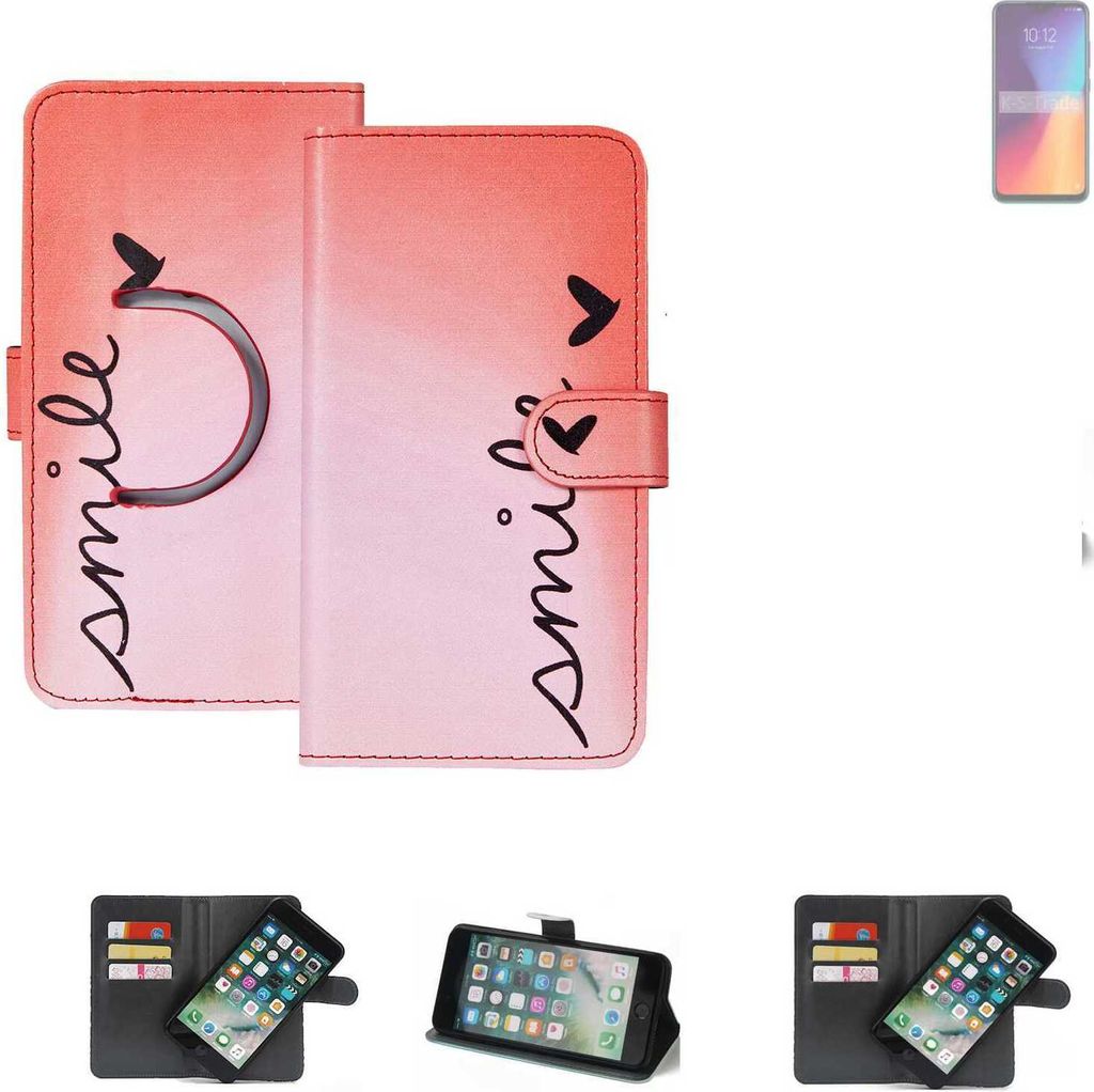K-S-Trade Schutzhülle Handyhülle kompatibel mit FreeYond M6 Hülle cover bookstyle Etui ''smile'' rot Standfunktion Kameraschutz (1Stk)