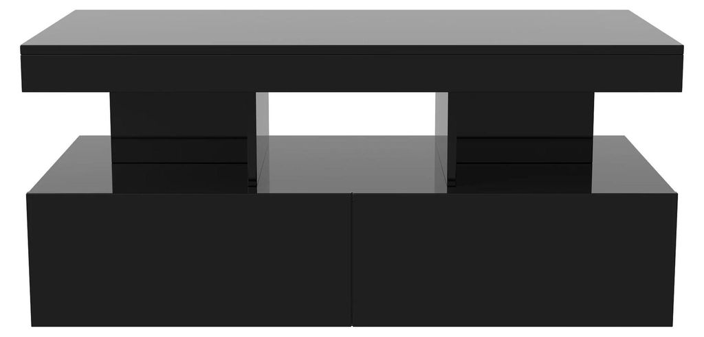 Wohnzimmertisch - Couchtisch - MDF-Holz - Schubladen und offene Ablagen - Minimalistisches modernes Design - Einfache Montage - Schwarz