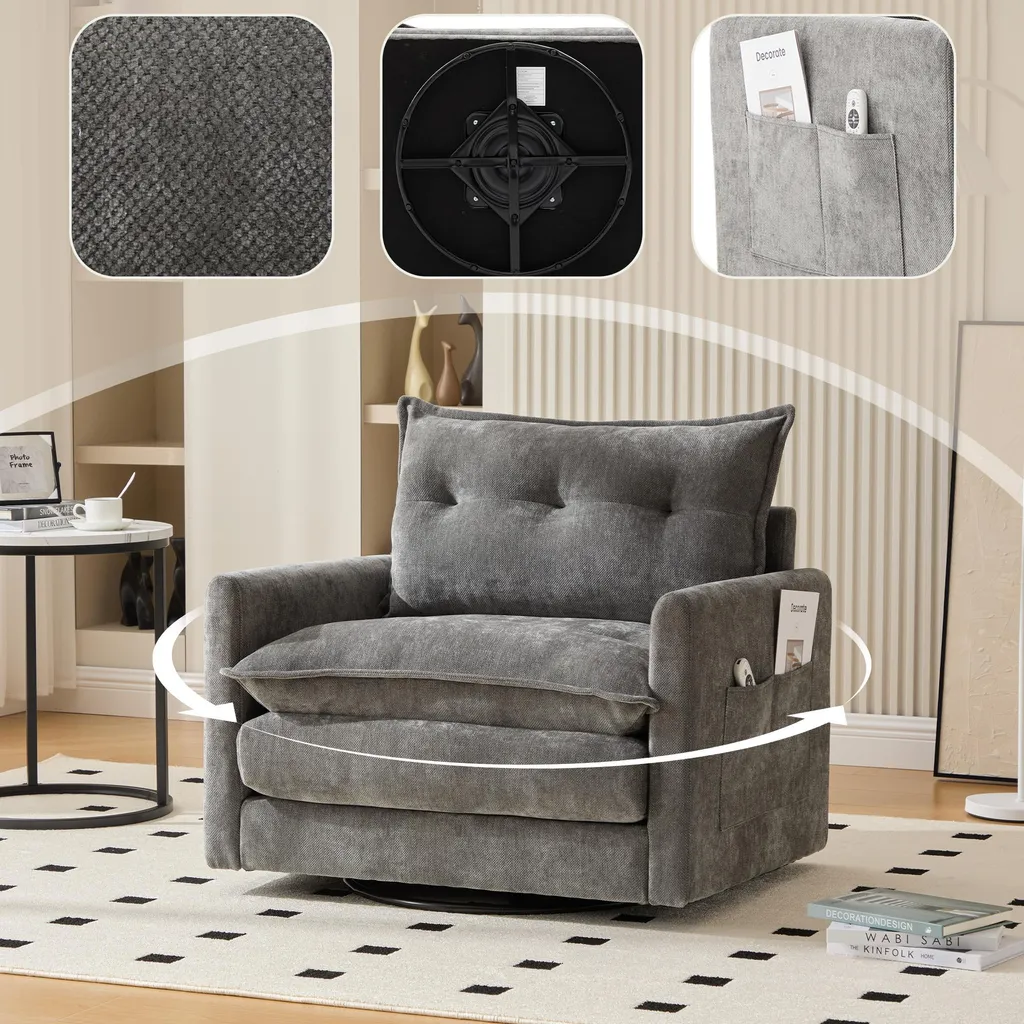 Fauteuil lounge Sweiko pivotant 360° avec accoudoirs pour salon moderne
