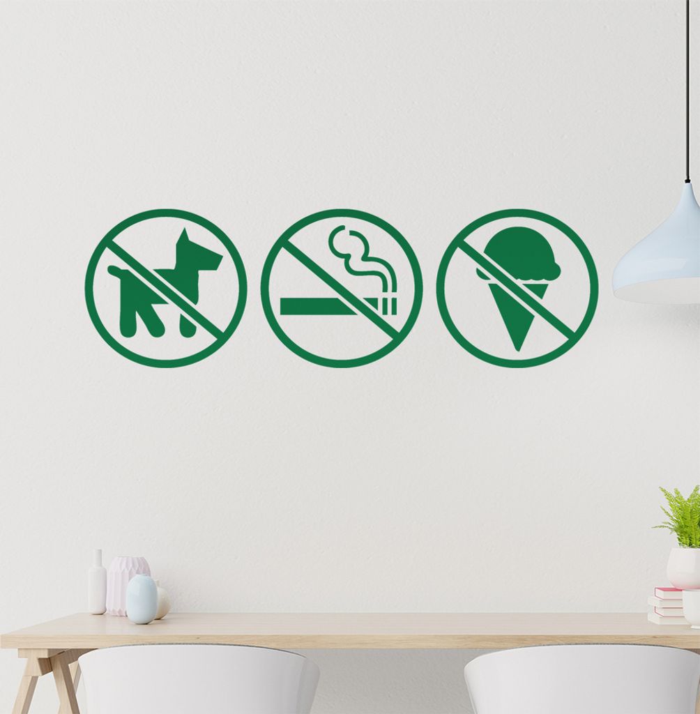 nicht Raucher kein Eis kein Hund Wandtattoo in 6 Größen - Wandaufkleber Wall Sticker - Dekoration, Küche, Wohnzimmer, Schlafzimmer, Badezimmer