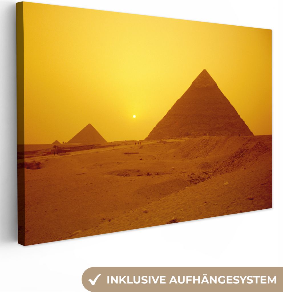 OneMillionCanvasses - Leinwandbilder - 140x90 cm, Sonnenuntergang über den Pyramiden, Wandbilder Kunstdruck Wanddekoration - Foto auf Leinwand -...