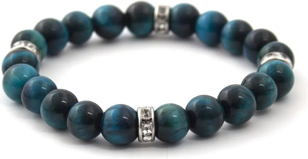 Bracciale di perle di occhio di tigre color petrolio MINK122/17, 17 cm