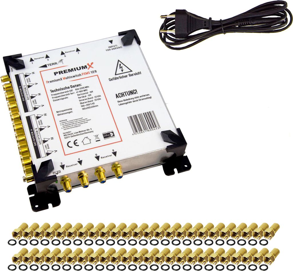 PremiumX Multischalter Set 17/8 Multiswitch SAT Verteiler 48x F-Stecker