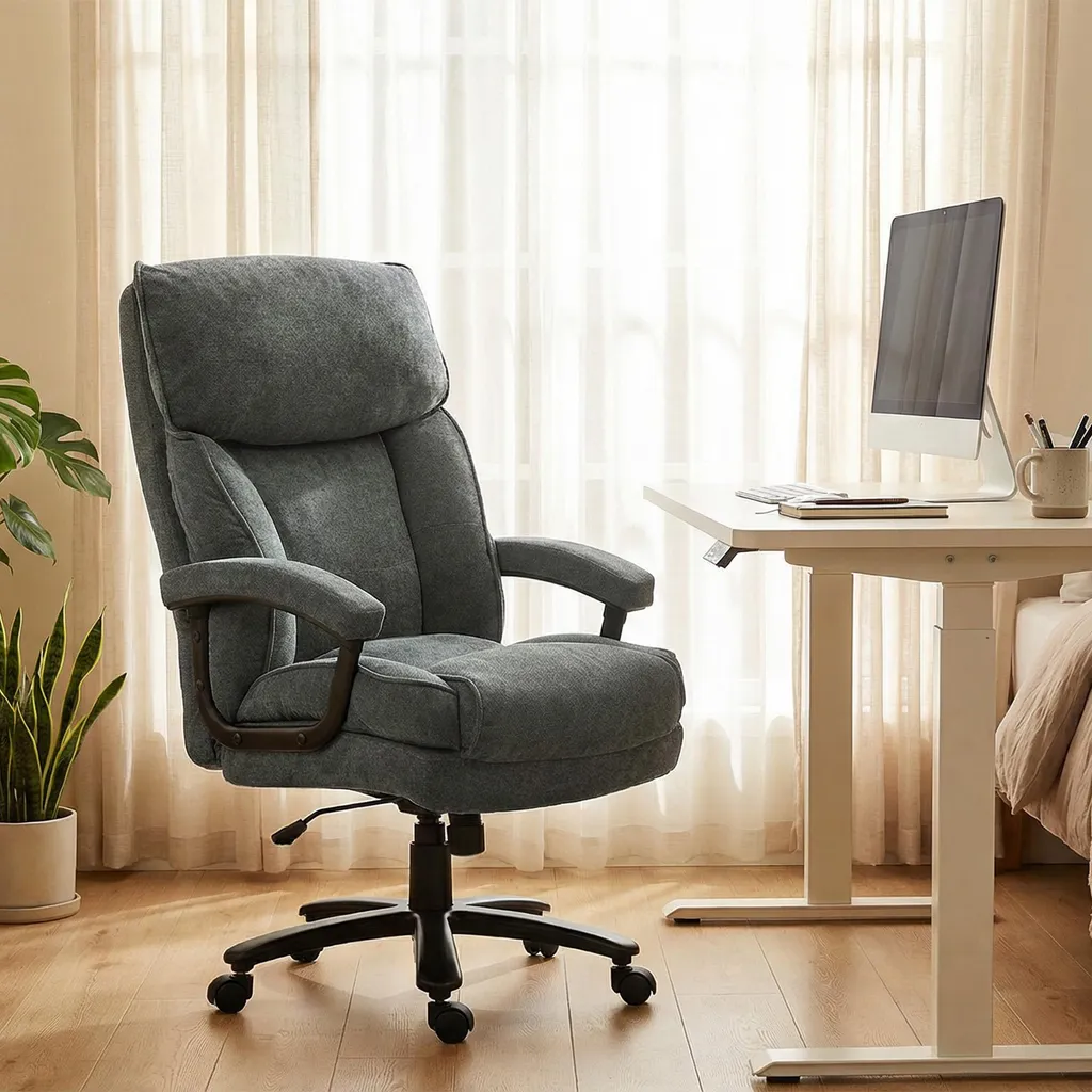 Chaise de bureau ergonomique HOMCOM aspect lin gris avec bascule - 9