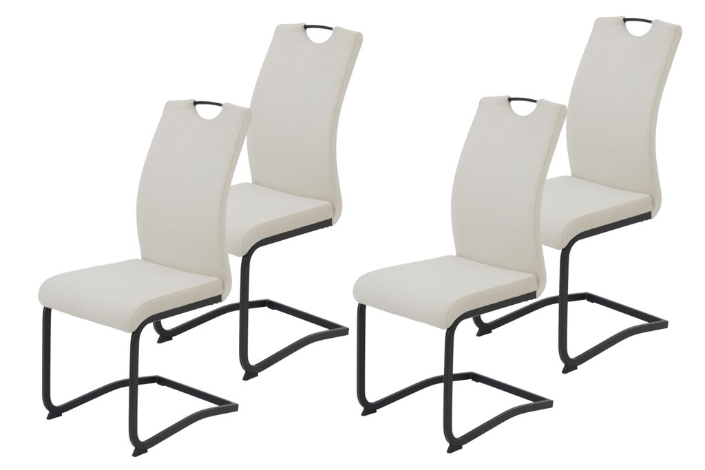 Hela Tische, 4er Set Freischwinger Riga, Bezug Samt Cord Beige, Vierkantrohr Gestell Schwarz, Lehne mit Griff, ergonomischer Rücken, 120kg belastbar