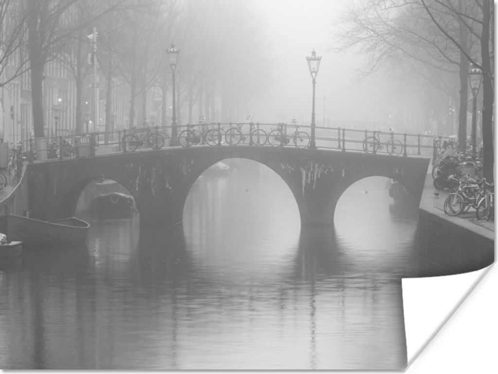 MuchoWow Poster Brücke in Amsterdam - Schwarz - Weiß 120x90 cm - Wandbild