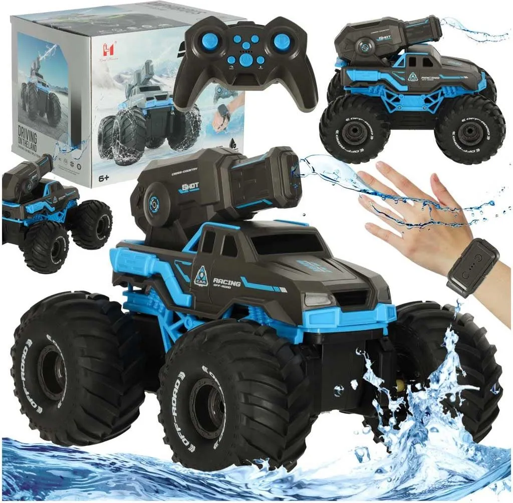 Véhicule télécommandé amphibie bleu pour enfant - Jouet 4x4 tout-terrain