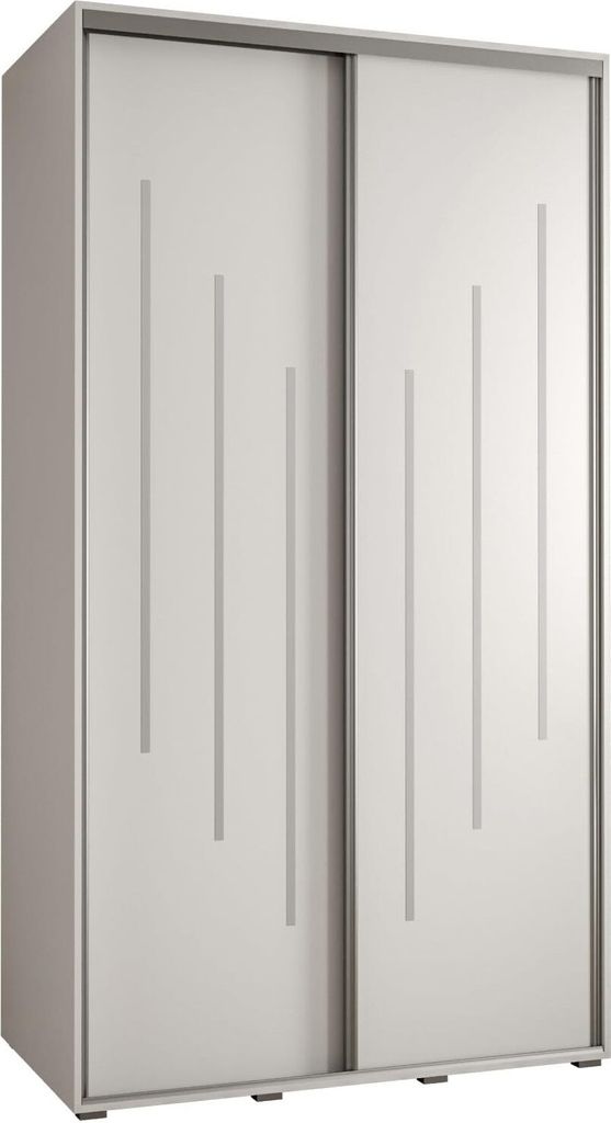 MEBLE KRYSPOL Cannes 8 Schrank mit 2 Schiebetüren - 205,2x130x60 cm - Weiß Weiß Silber