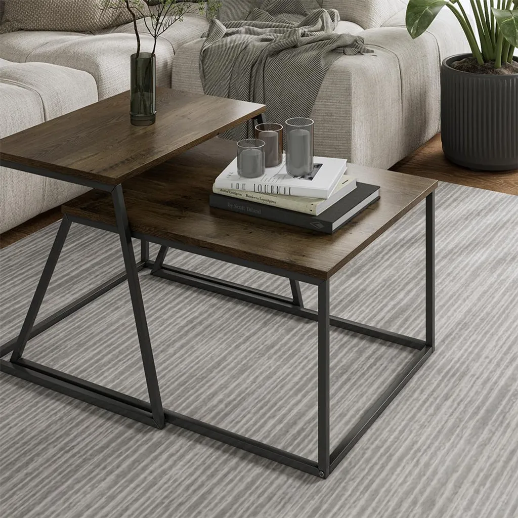 Table basse de salon modulable chêne rustique Myra pour petits espaces - 4