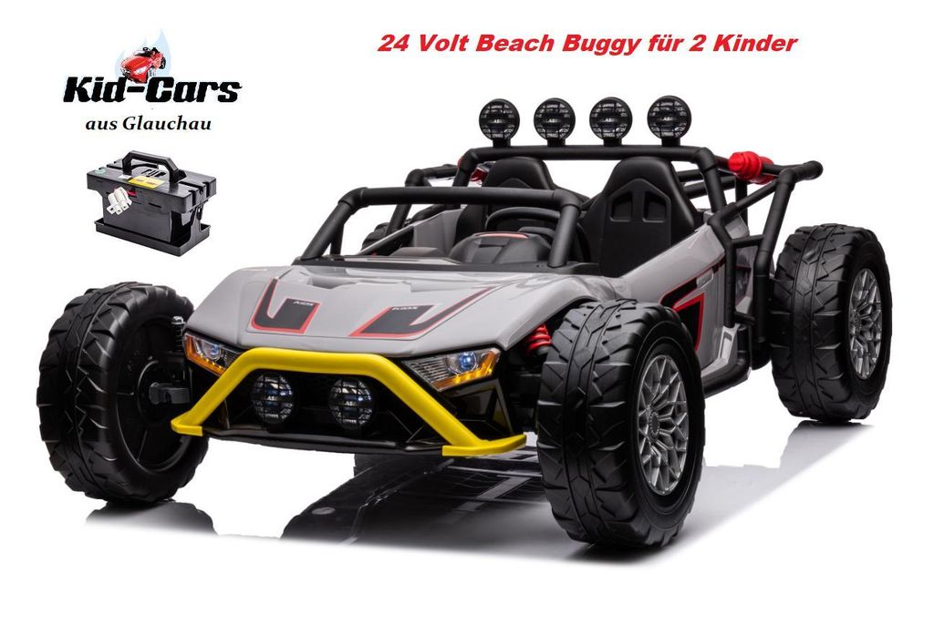 Kinderauto elektrisch Beach Buggy in grau mit 200W Motoren 24V Elektroauto Doppelsitzer bis 10 km/h