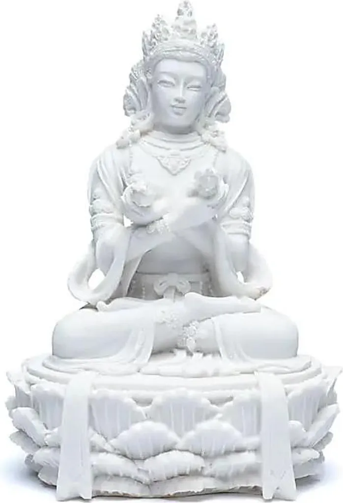 Bouddha Blanc 17cm avec Dorje et Cloche en Résine - Déco Spirituelle