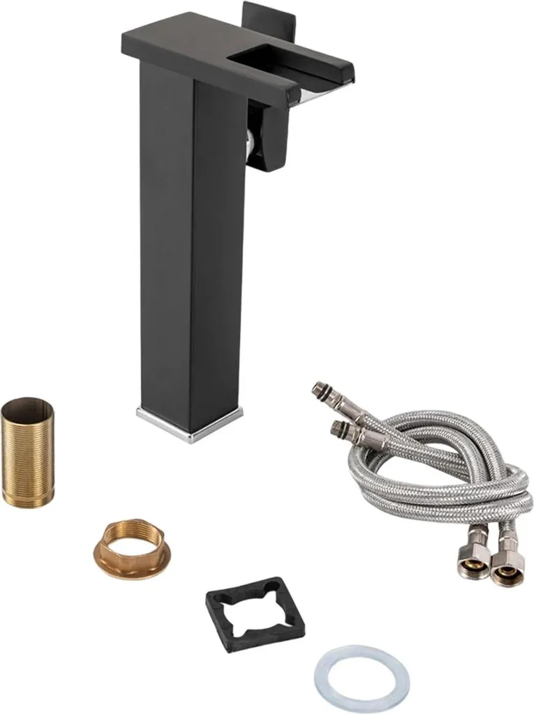 Miscelatore Lavabo Nero a Cascata LED: Design Moderno per Bagno