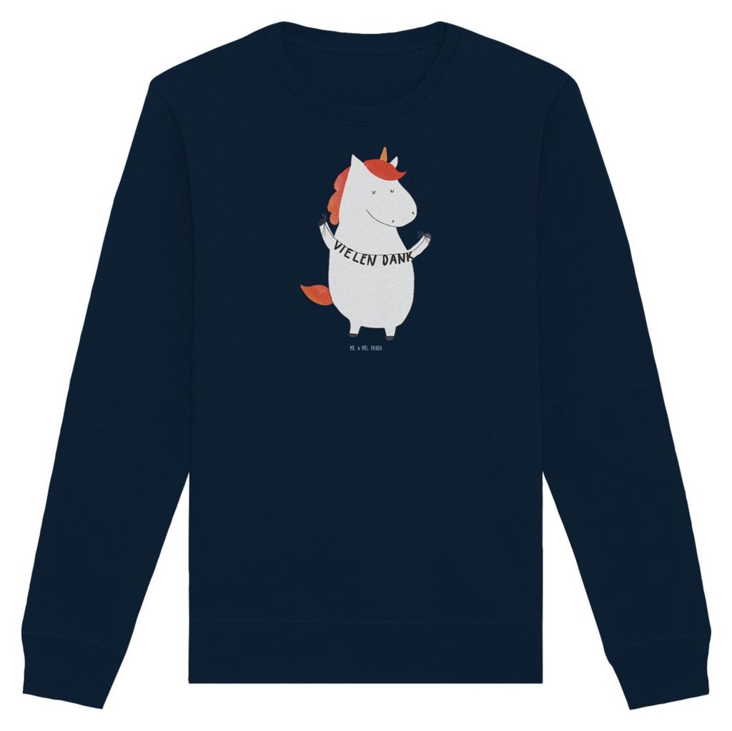 Mr. & Mrs. Panda Baumwoll Sweatshirt Einhorn Dankeschön Größe S - French Navy - Geschenk, Sweater, Bio Pullover, Unicorn, Pulli, Danksagung, Dan...