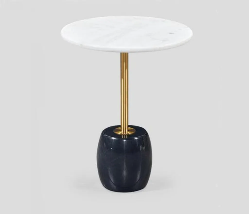 Table Basse Haute Qualité Ronde en Marbre Blanc et Pied Design Noir