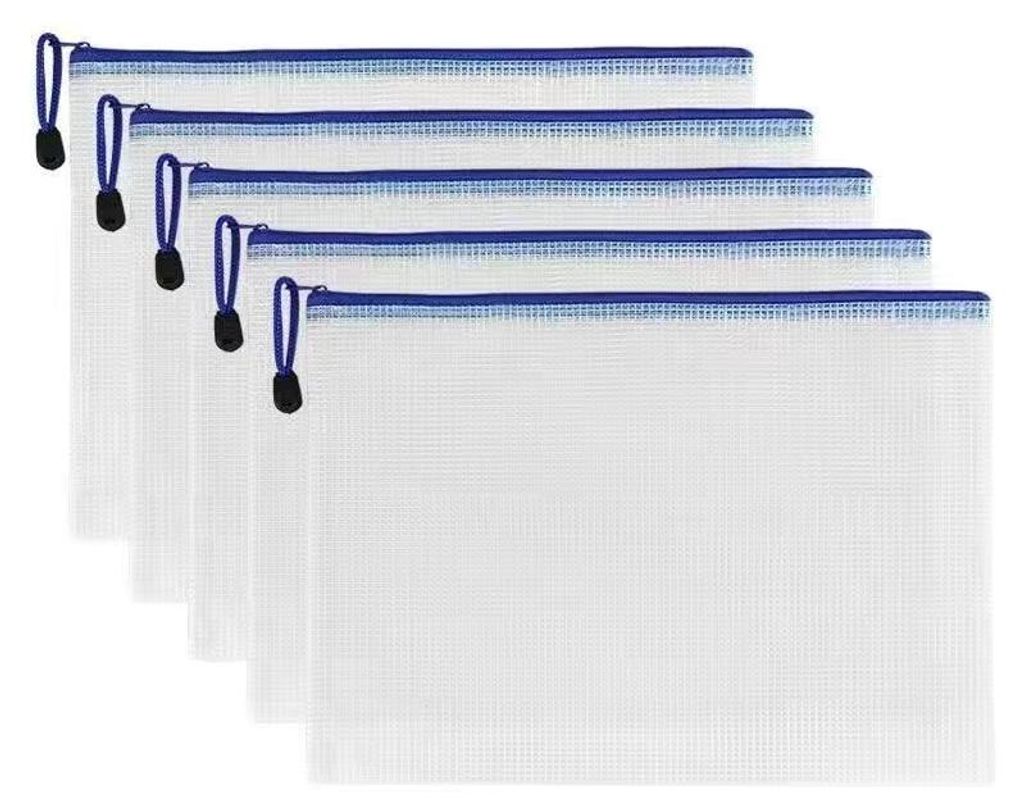 5 Stücke Dokumententasche A4, Wasserdichte Dokumententasche für Akten, Papiere, Quittungen, Kosmetika, Kosmetika, Bürobedarf, Hausaufgaben - Weiß