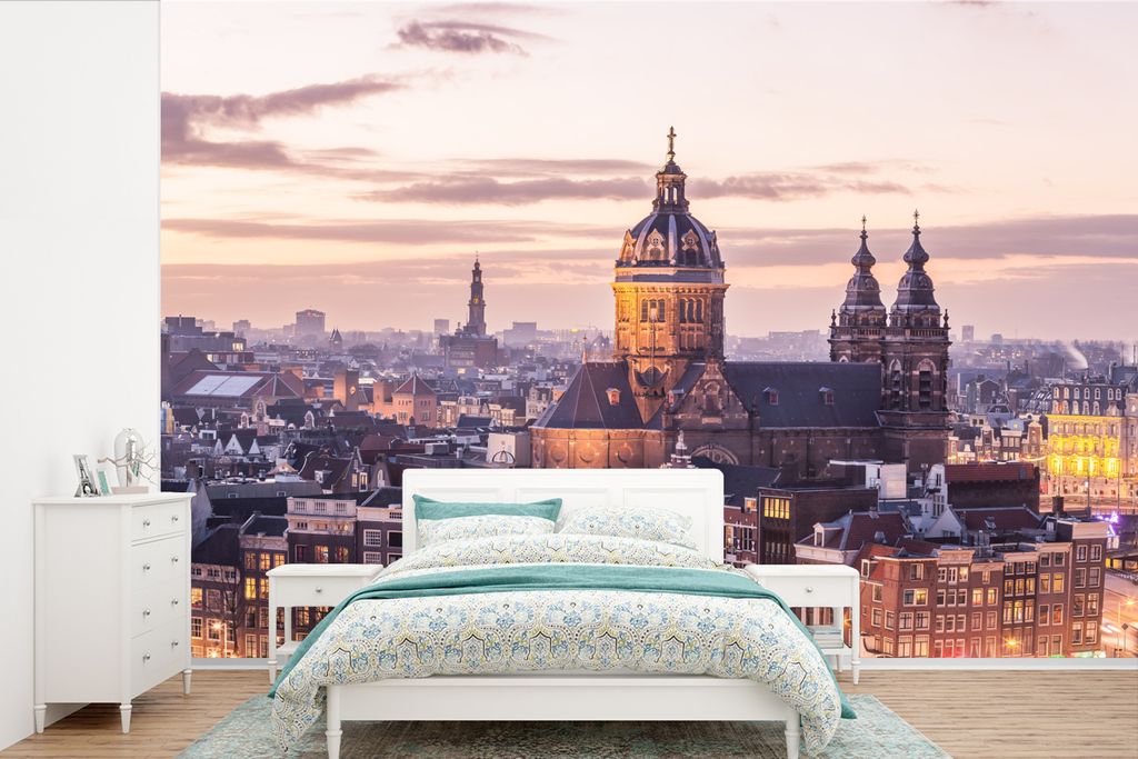 MuchoWow Fototapete für Wohnzimmer oder Schlafzimmer Wandtapete Vinyl Motivtapete Amsterdam - Zentrum - Architektur. - 390x260 cm - Papiertapete