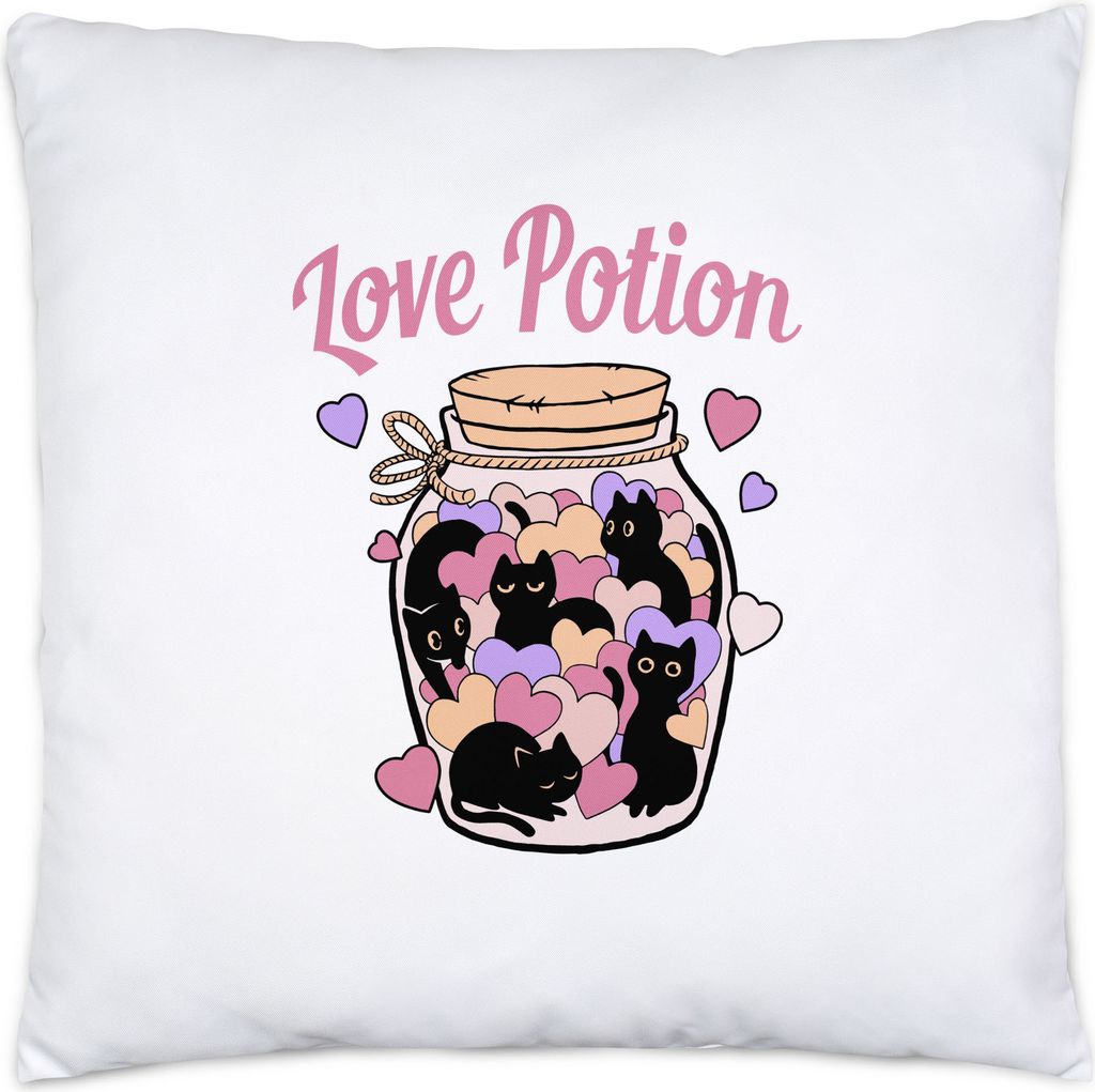 Love Potion Kissen mit Katzen und Herzen Motiv für Produktbild 