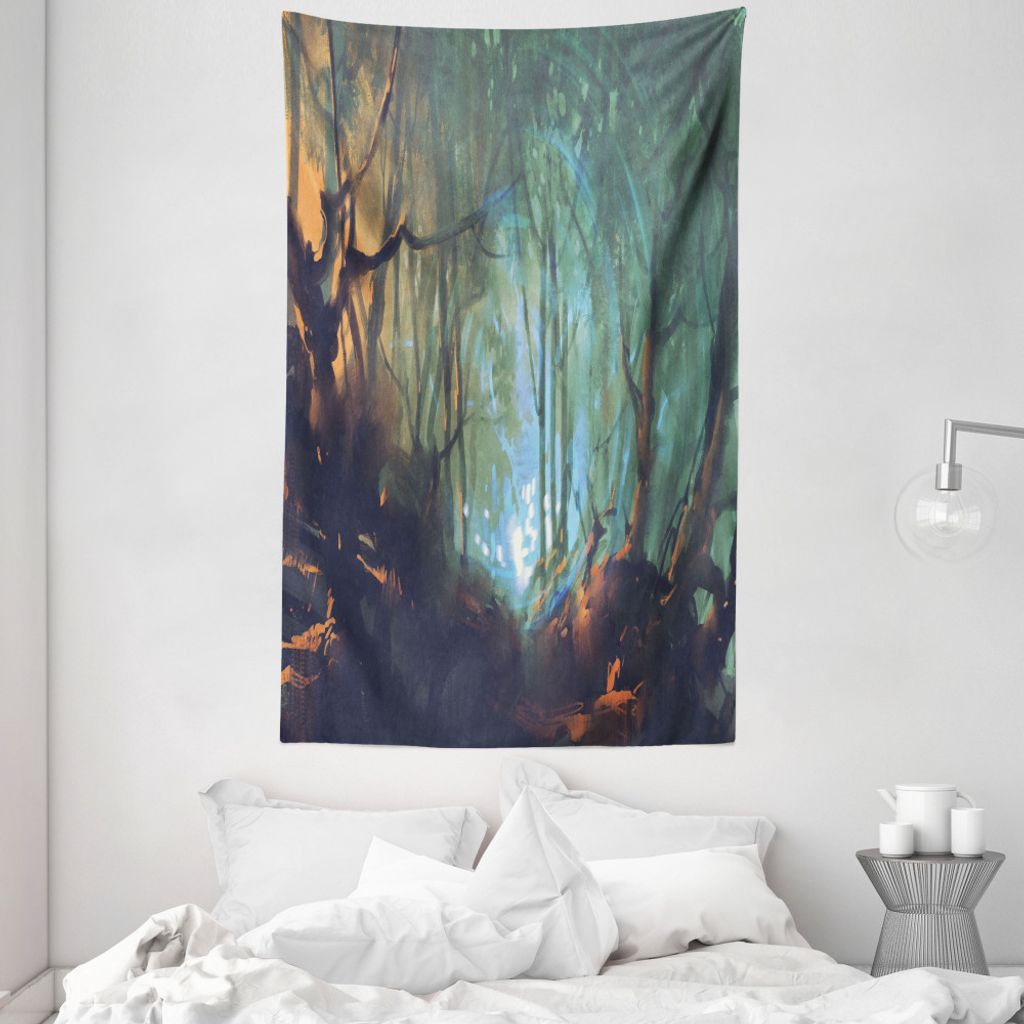 ABAKUHAUS Teal Wandteppich und Tagesdecke, Mystic Dark Forest aus Weiches Mikrofaser Stoff Waschbar ohne Verblassen Digitaldruck, 140 x 230 cm, Bro...