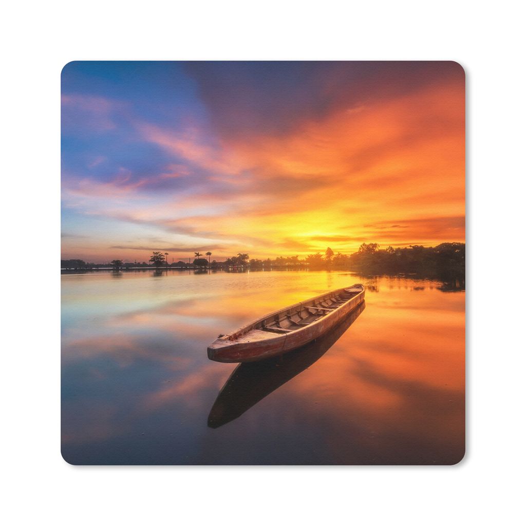 MuchoWow Mauspad Mousepad Boot - Wasser - Sonnenuntergang - Orange - Wasser 30x30 cm - Mousepads - Maus Mat - Pad - Mausunterlage - Gaming