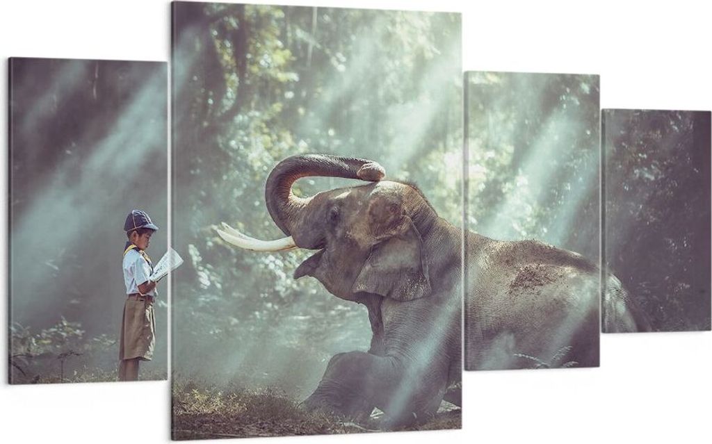 Bild auf Leinwand - Leinwandbild - Elefant Dschungel Stoßzahn - 160x90cm - Wand Bild - Wanddeko - Leinwanddruck - Bilder - Kunstdruck - Wanddekora...