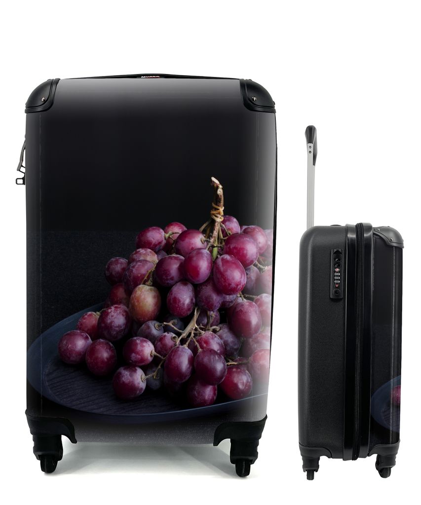 MuchoWow Koffer Handgepäck Trolley Rollkoffer Kleine Reisekoffer mit 4 Rollen - Mysteriöse rote Trauben auf einem dunklen Tisch - Cabin Size < ...