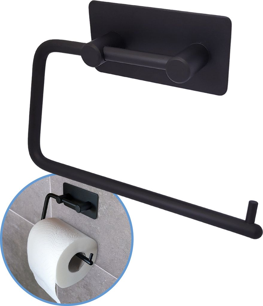 Sanics WC-Rollenhalter Ohne Bohren - Toilettenpapierhalter Selbstklebend - Hängender WC-Papierhalter - Toilettenrollenhalter Schwarz Edelstahl