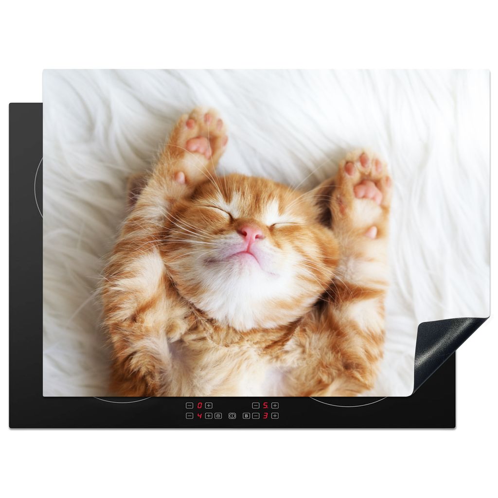 KitchenYeah Herdabdeckplatte Katze - Rot - Haustiere - Kätzchen , 70x52cm, Küche Deko, Glaskeramikkochfeld Herdabdeckung, Abdeckplatte fùr Koc...