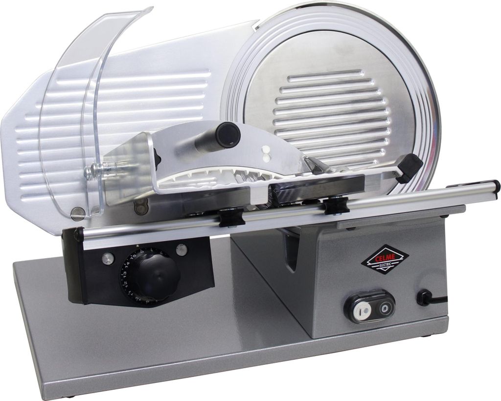 Celme - EVOLUTION 275 Aufschnittmaschine - 275 mm Klinge - 42×55×39 cm - Trockenes Gleiten und professionelle Präzision - GRAU