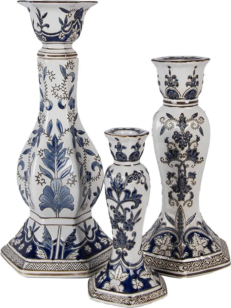 Clayre & Eef Chandelier Ø 18x36 cm en Porcelaine Blanc et Bleu de Luxe - 4