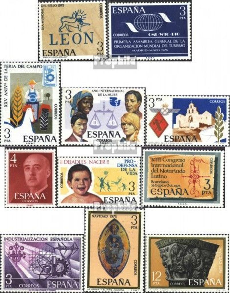 Briefmarken Spanien 1975 Mi 2153,2154,2155,2156,2157, 2174,2175,2176,2185,2193-94 (kompl.Ausg.) postfrisch Sondermarken