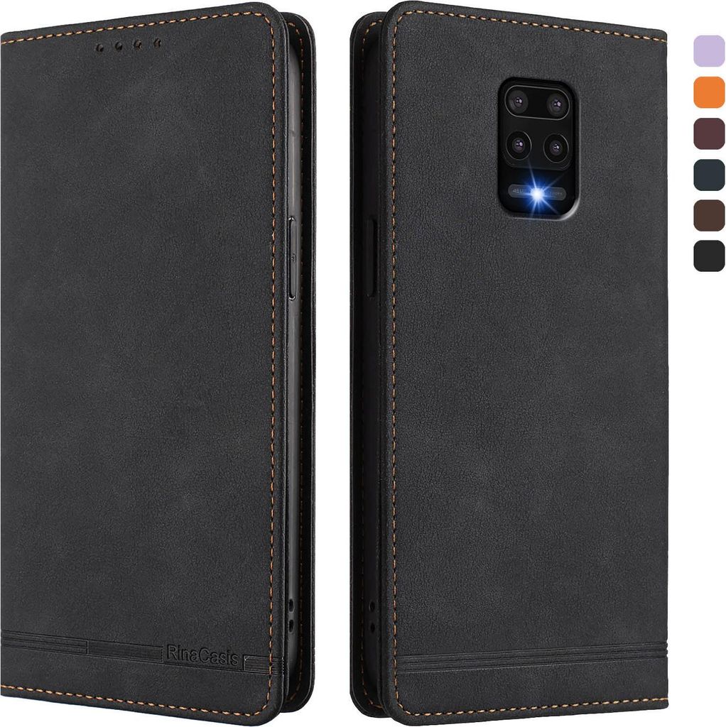 Hülle für Xiaomi Redmi Note 9S/ 9 Pro/ 9 Pro Max, Retro Kunstleder Ständer Klapphülle mit Kartenfächer und Magnetische Schwarz