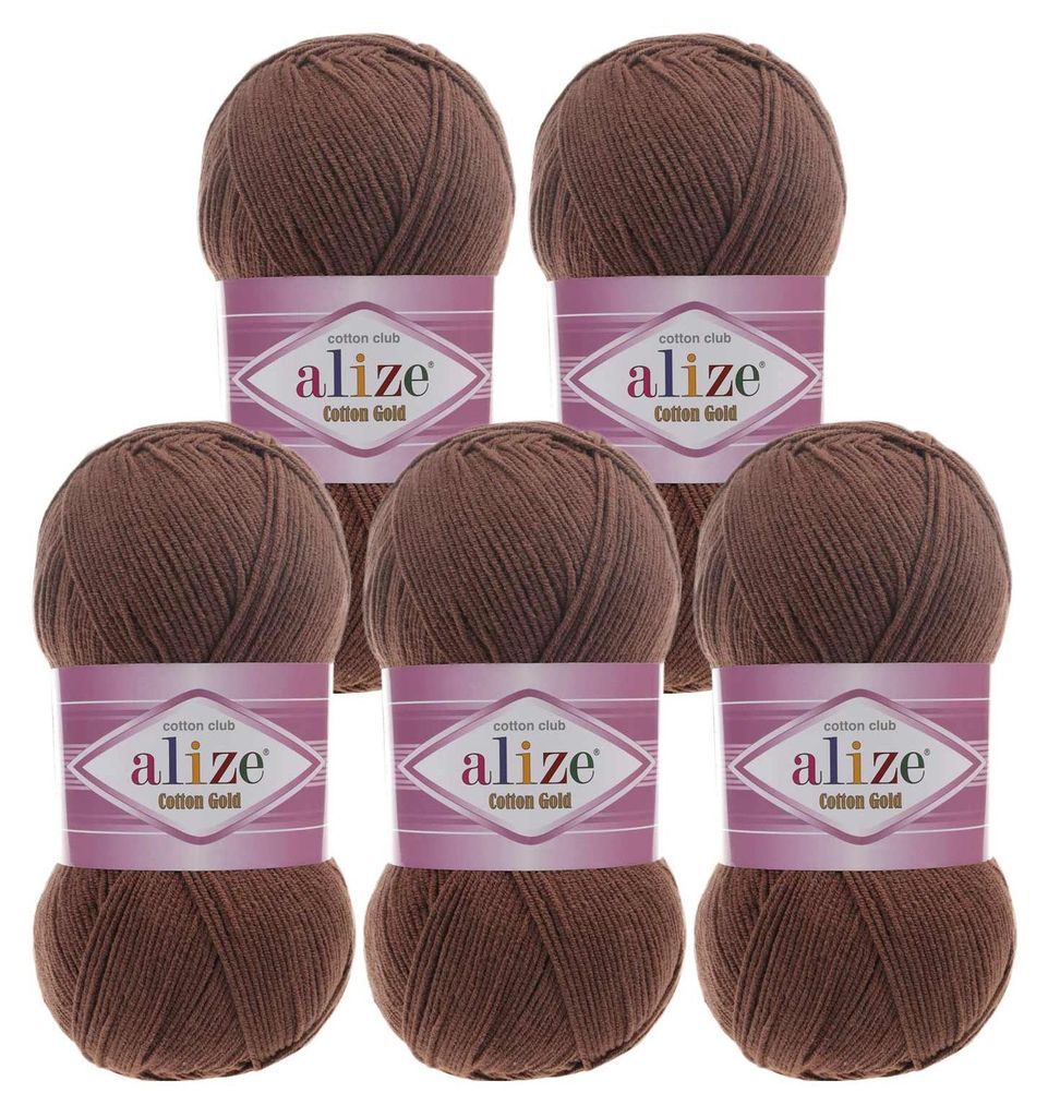 5 x 100g Strickgarn Alize Cotton Gold Uni Klassikgarn Häkelgarn braun