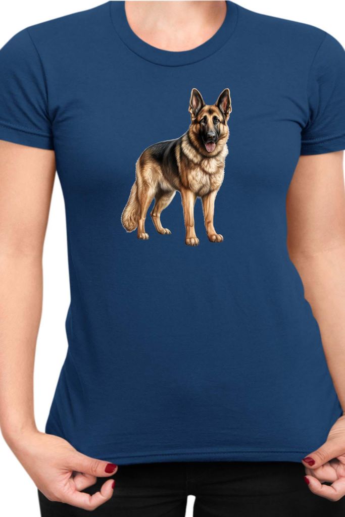 Damen T-Shirt Dogs Breeds German Shepherd Dog Breed 005, Lady XL / Dunkelblau
