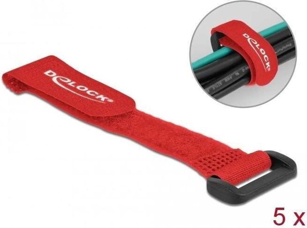 DELOCK Klett-Kabelbinder m. Schlaufe L150 x B20mm rot 5Stk.