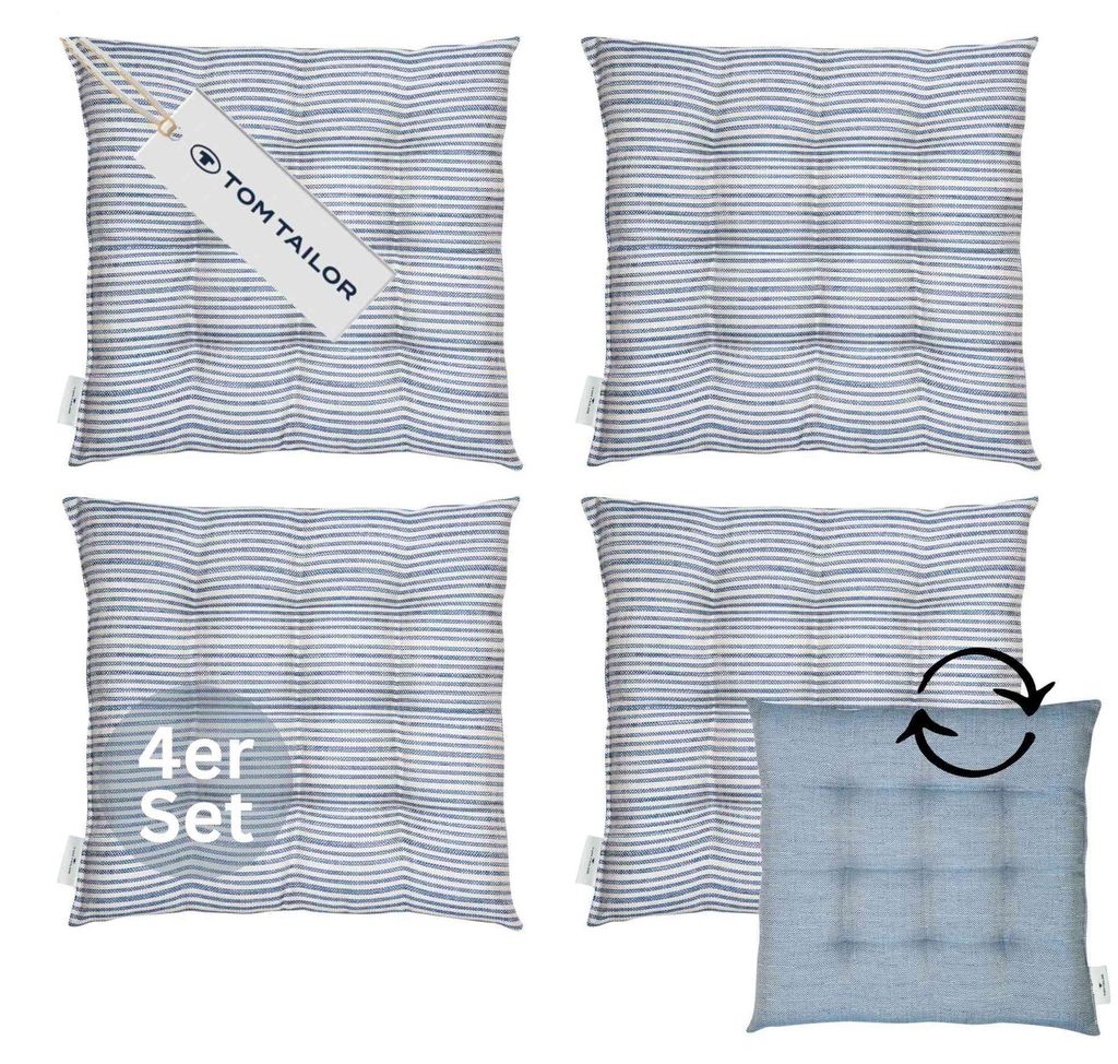 TOM TAILOR Sitzkissen 4er Sparset FRESHSTRIPE4ER Navy 40 x 40 cm
