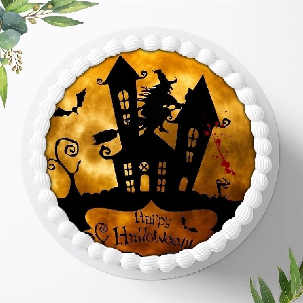 Für die Geburtstags Torte ein Tortenaufleger, Zuckerbild mit dem Motiv: Halloween , Essbares Foto für Torten, Fondant, Ø 20cm, 4615.