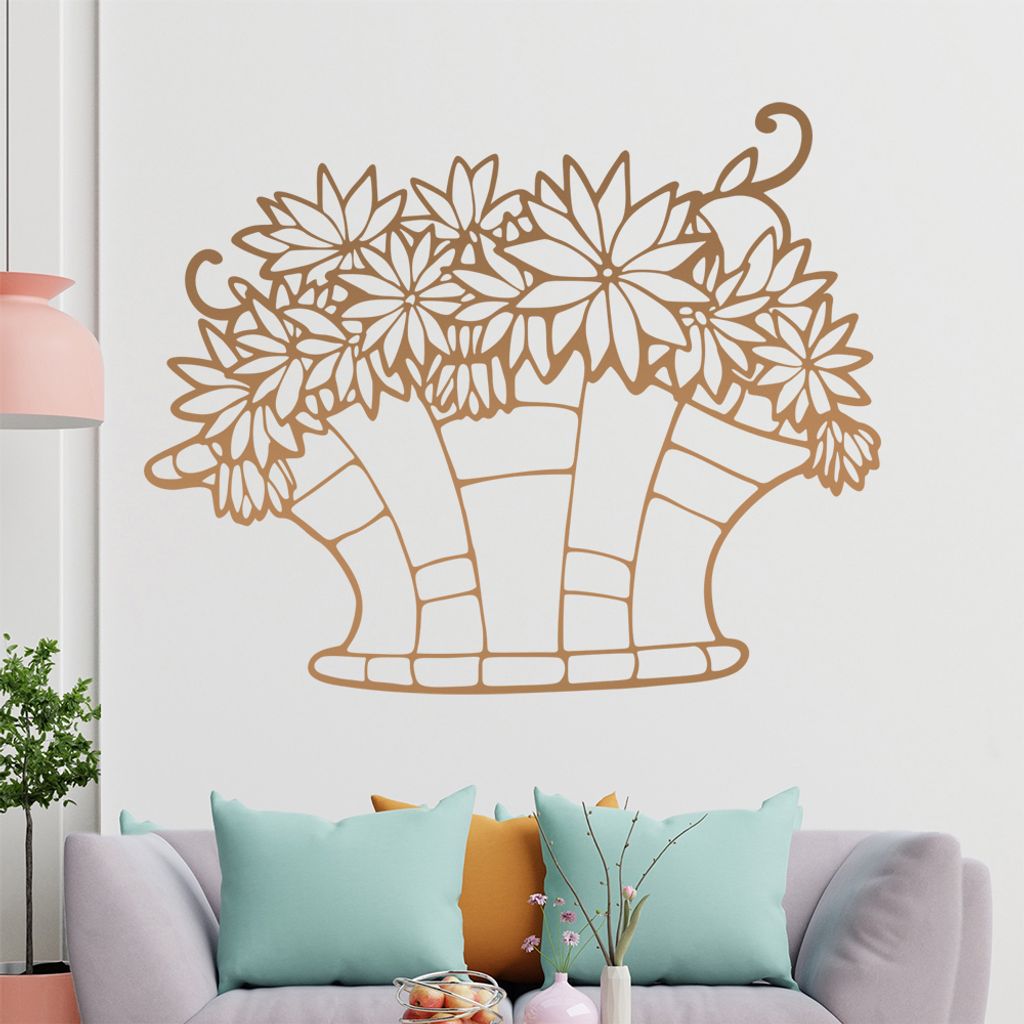 Blumen - Pflanze - Korb Wandtattoo in 6 Größen - Wandaufkleber Wall Sticker - Dekoration, Küche, Wohnzimmer, Schlafzimmer, Badezimmer