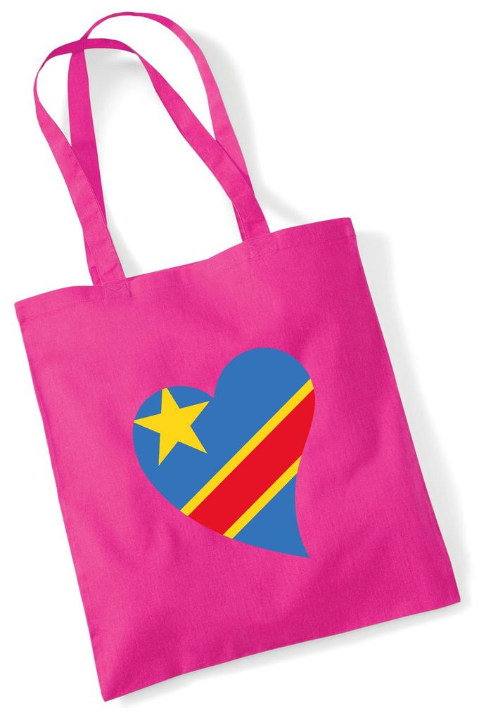 Huuraa Jutebeutel Kongo Flagge Herz 10 Liter Fuchsia Baumwolle Tasche Geschenkidee