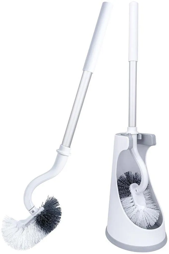 Set brosse WC incurvée longue manche blanc argenté pack entretien WC