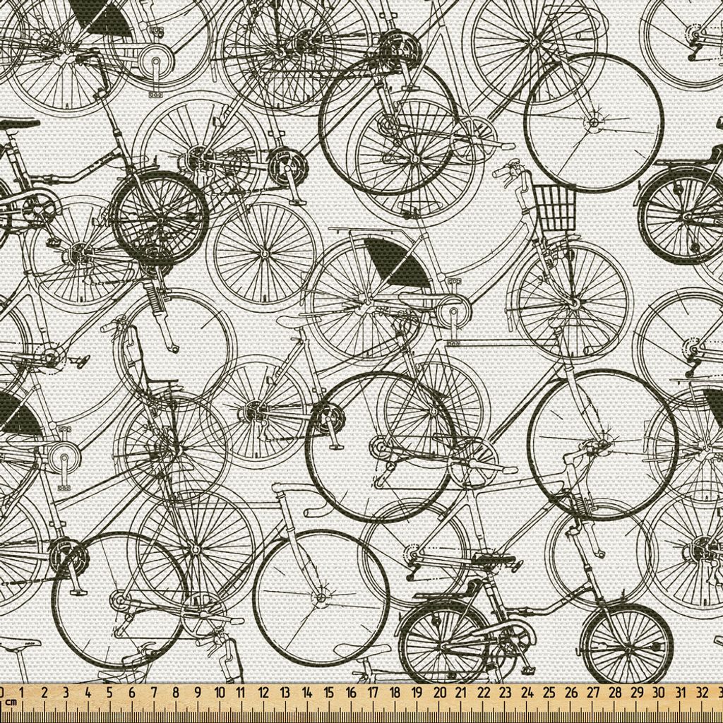 ABAKUHAUS Skizzenhaft Gewebe als Meterware, Weinlese-Retro- Fahrrad-Fahrrad-Hand gezeichnetes Vektor-Zusammenfassungs-Design-Bild-Grafik, 2 M (148 ...