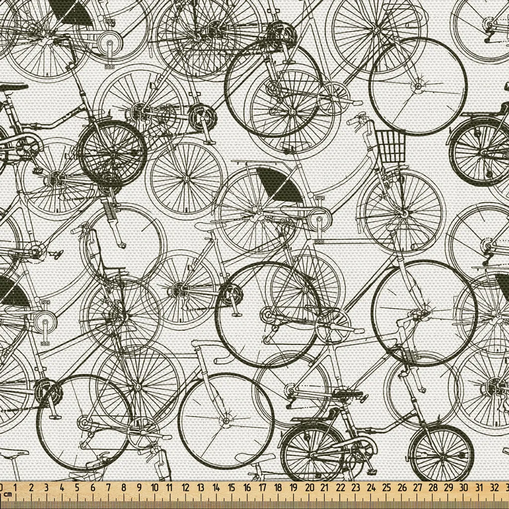 Tissu au mètre anti-ternissement 3m Motif Vélo pour Déco Noir et Blanc