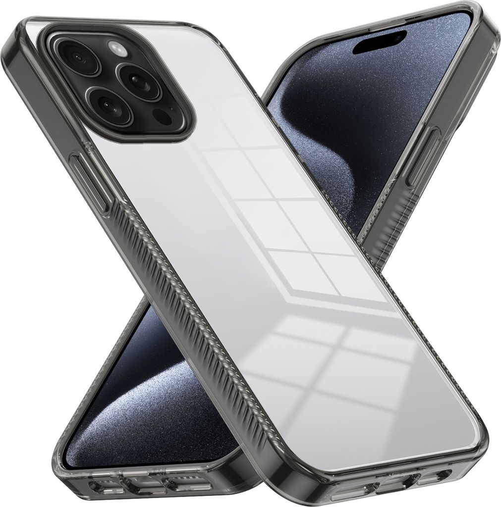 Hülle für iPhone 15 Pro Max Rutschfest Kristallklare Stoßfeste TPU Bumper Handyhülle Schwarz