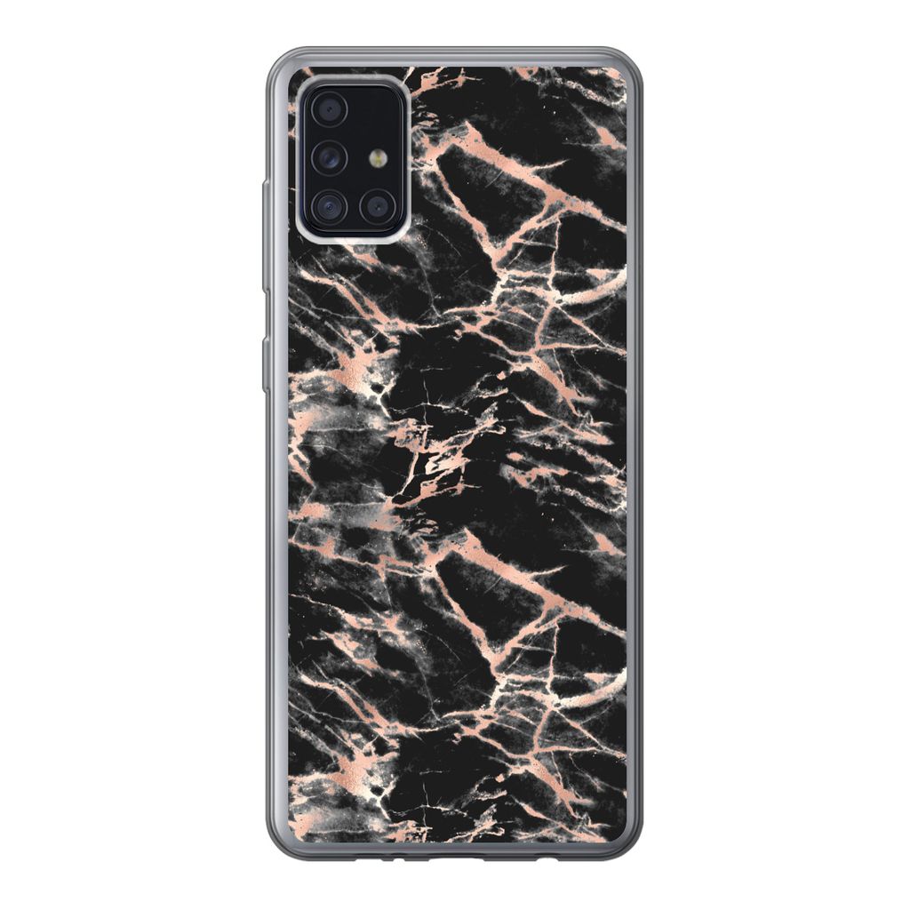 MuchoWow Handyhülle Schutzhülle Hülle für Samsung Galaxy A52 5G Roségold - Marmor - Muster - Schwarz Silikon Softcase Handy Hülle - Umschlag