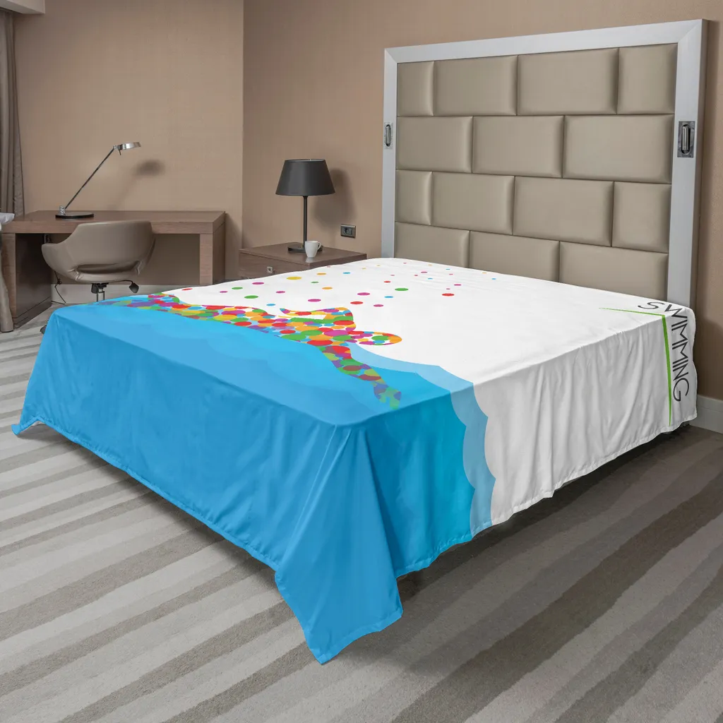 Drap de Lit Doux et Confortable Motif Géométrique Art Moderne Bleu Vert