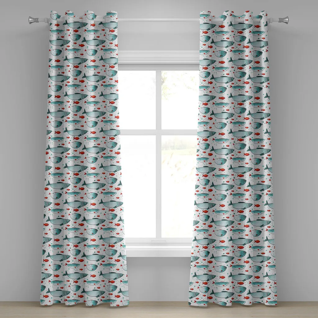 Rideau poissons motif animalier bleu orange à œillets 280x245 cm