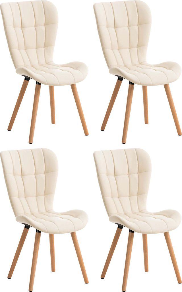 CLP 4er Set Esszimmerstuhl Elda Kunstleder mit robustem Holzgestell creme