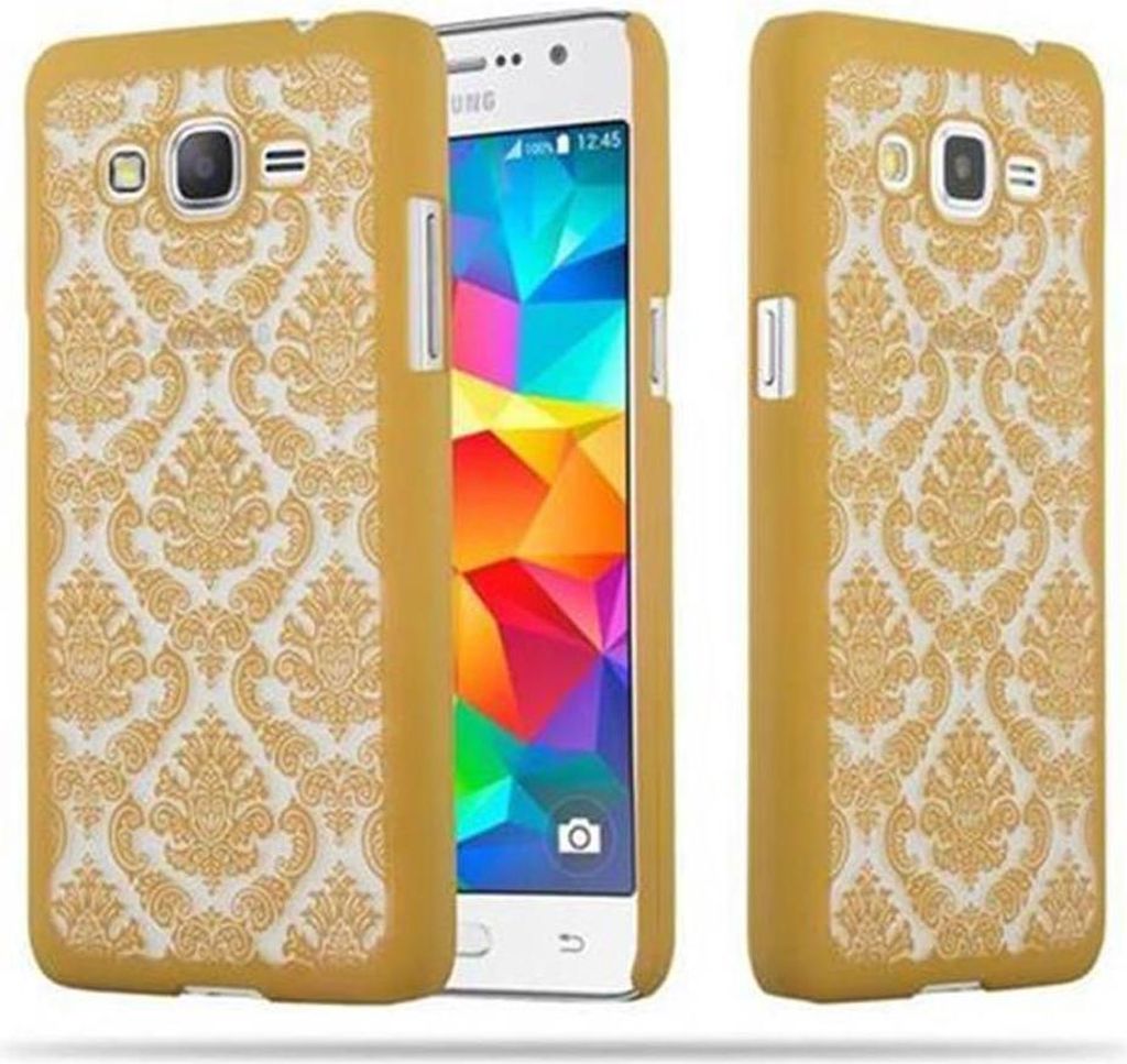 Cadorabo Hülle für Samsung Galaxy GRAND PRIME Schutz Hülle in Gold Hard Case Schutzhülle Blumen Etui Handyhülle