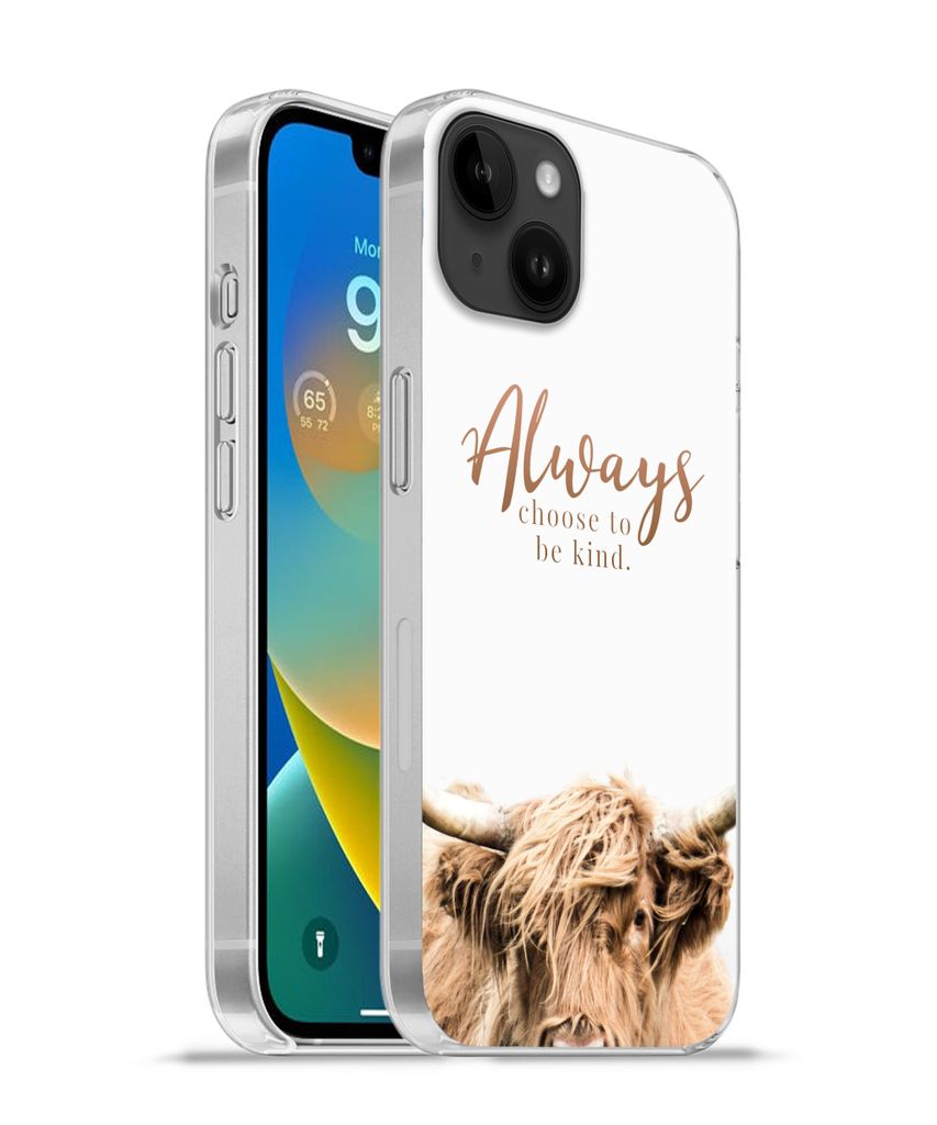 MuchoWow Handyhülle Schutzhülle Hülle für Apple iPhone 14 Plus - Soft case Schottischer Highlander - Zitate - Weiß Silikon Softcase Handy H...