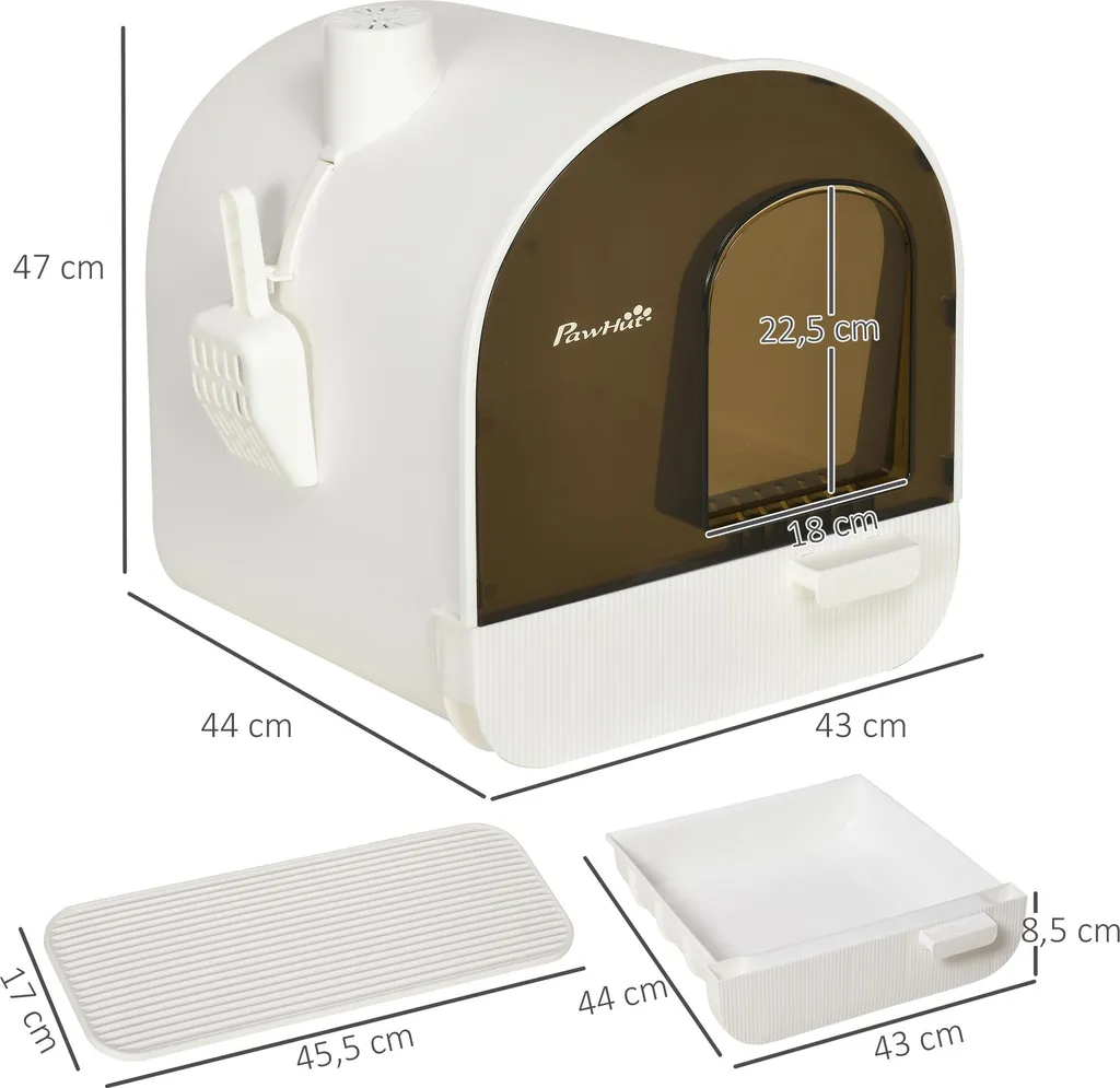 Fortuna Lai Lettiera con coperchio Lettiera per gatti fino a 5 kg, con coperchio, tappetino per lettiera, plastica, bianco, 43x44x47 cm - 3