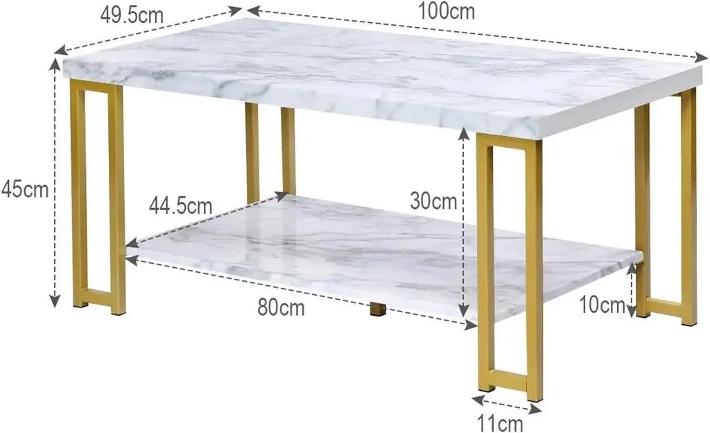 Table basse rectangulaire blanche piètement bois style moderne 100x60cm - 6